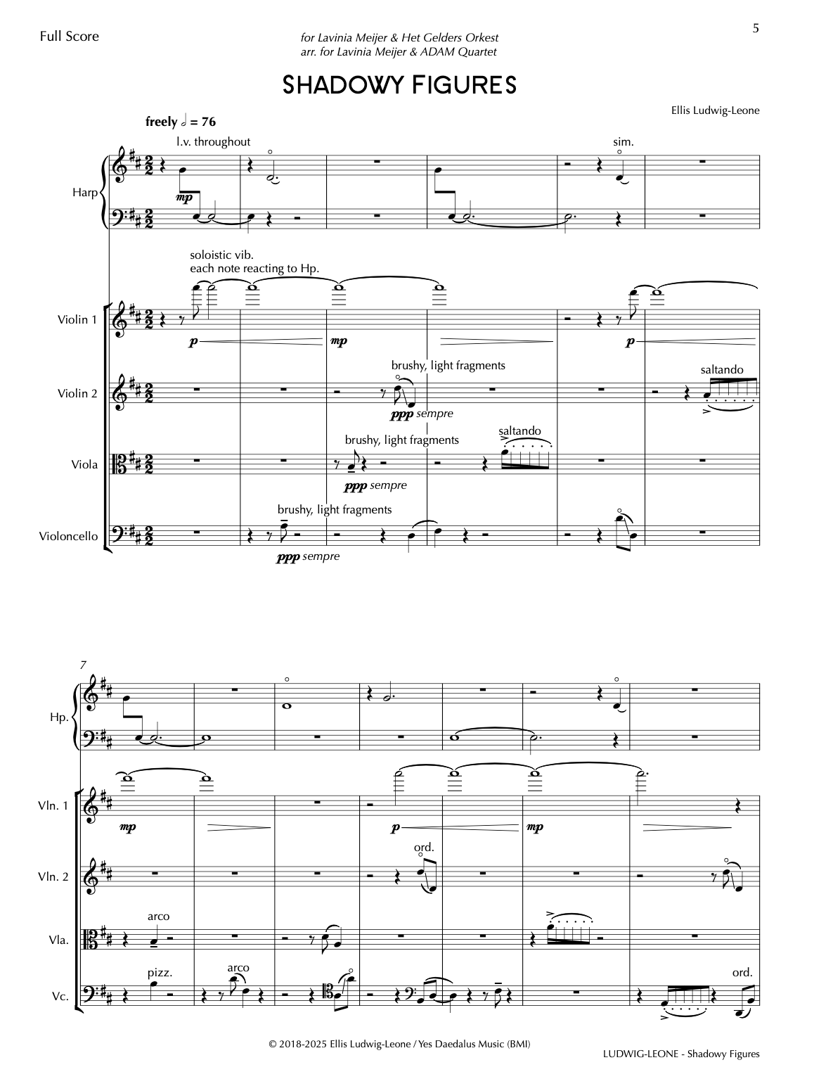 5 players: harp and string quartet - Shadowy Figures