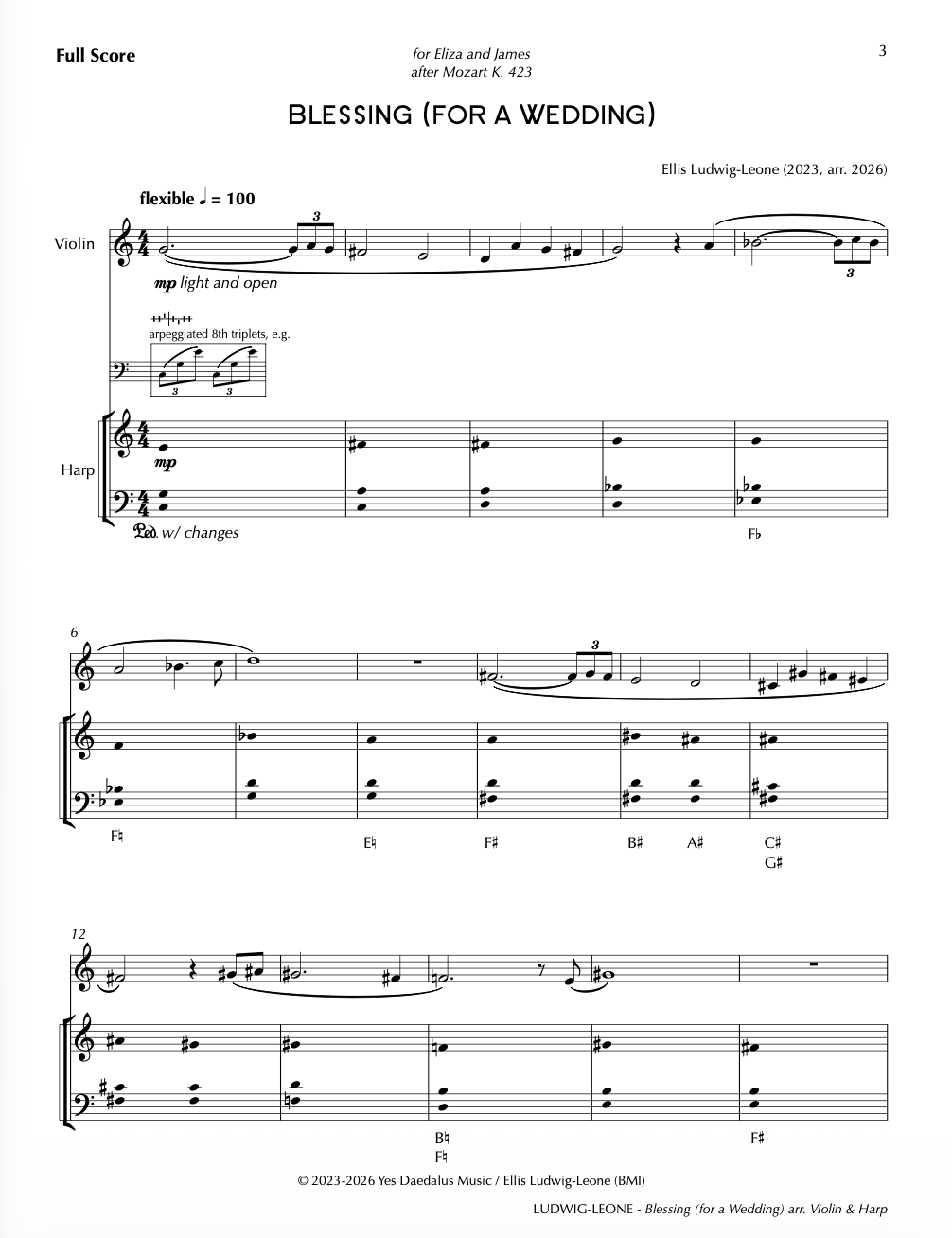 2 players: vln & harp - Blessing (for a Wedding)