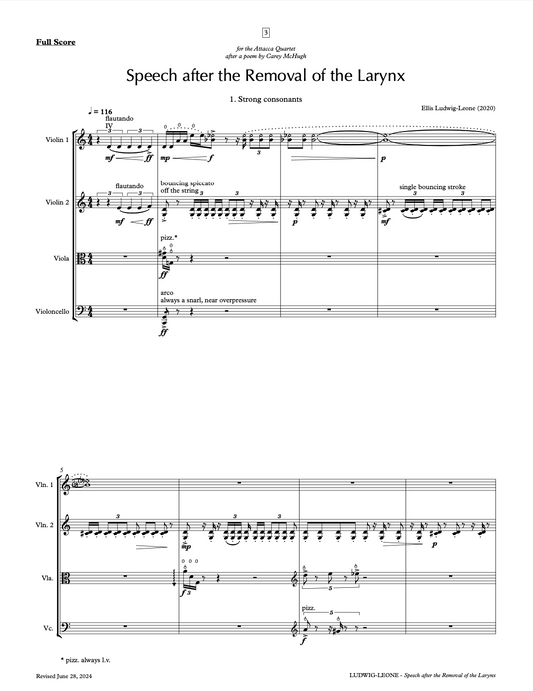 Chamber (4 players, string quartet): Speech after the Removal of the Larynx (PDF edition)