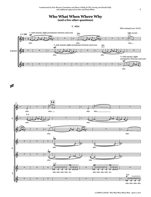 Voice (SATB): Who What When Where Why (and a few other questions) (PDF edition)