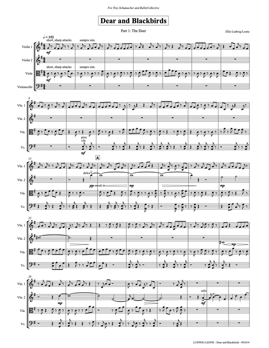 Chamber (4 players, string quartet): Dear and Blackbirds (PDF edition)