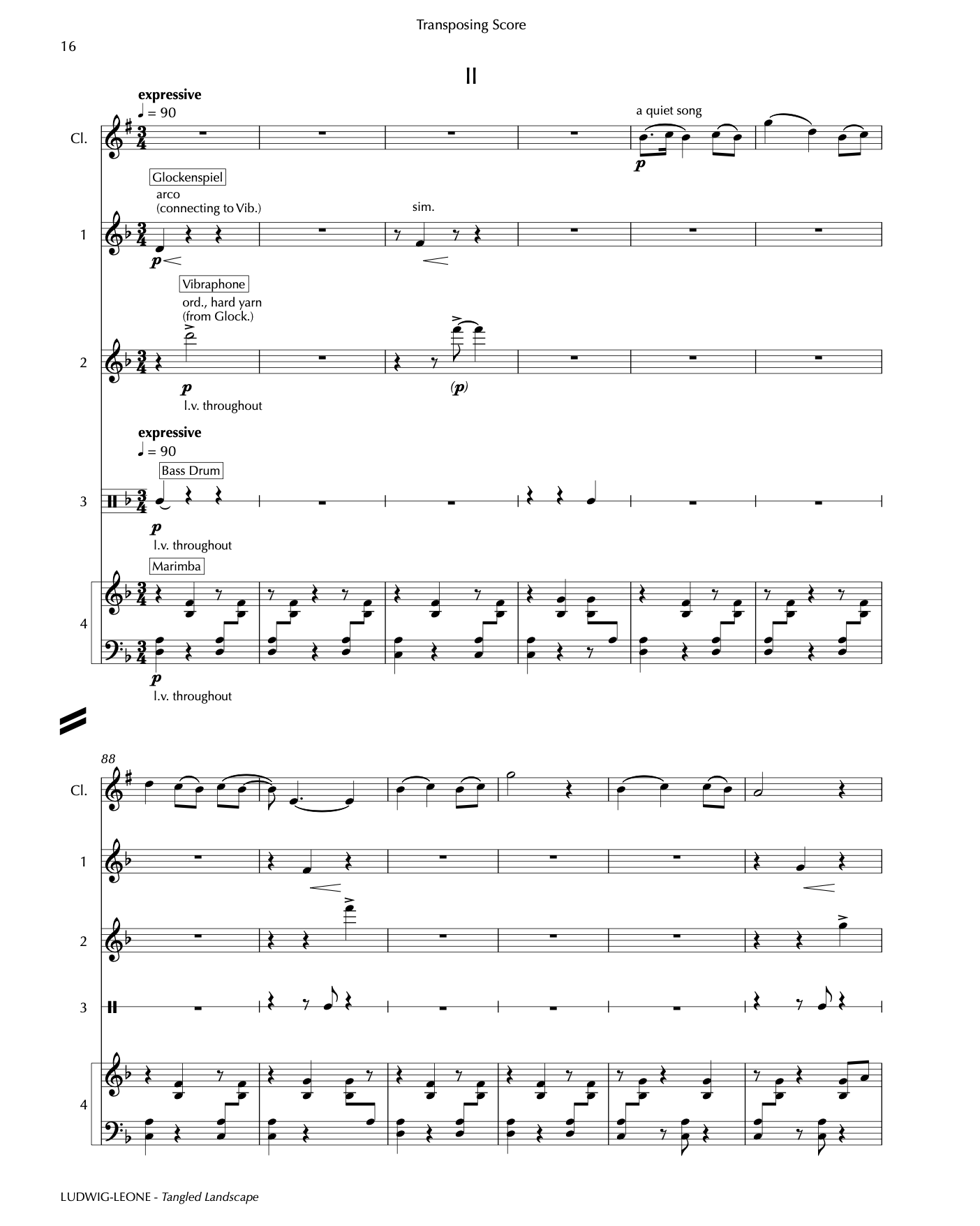 5 players: clarinet and percussion quartet - Tangled Landscape