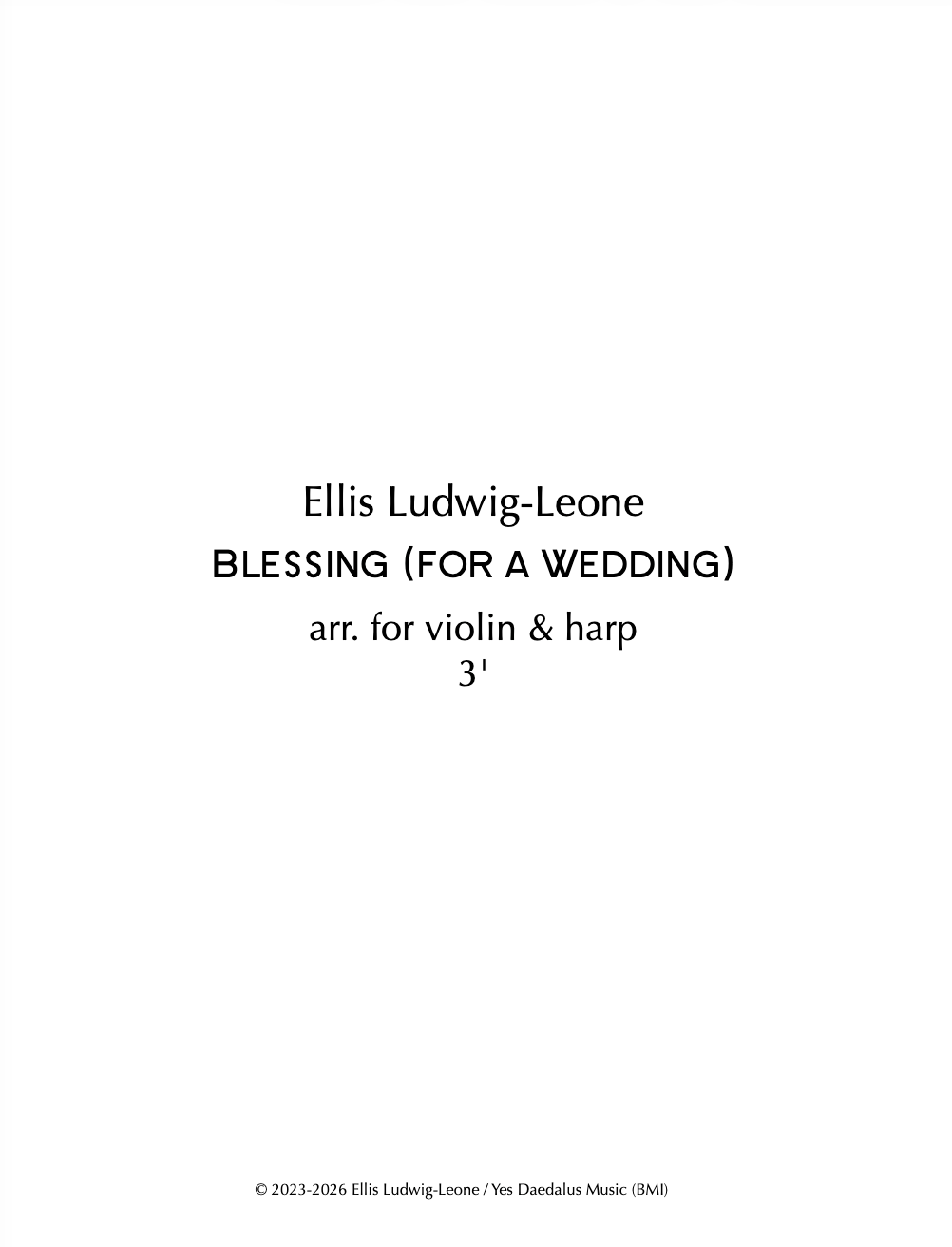 2 players: vln & harp - Blessing (for a Wedding)
